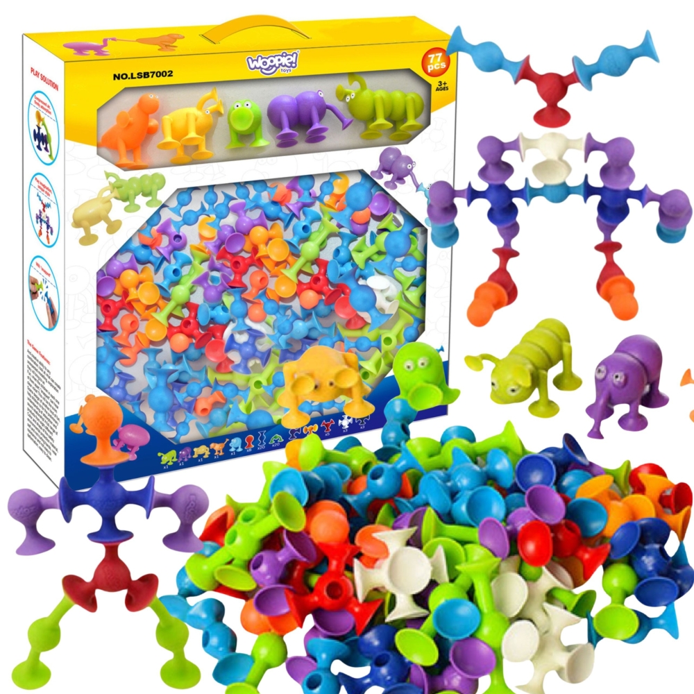 Statybinis konstruktorius WOOPIE su siurbtukais Crazy Animals-LEKER-e-vaikas