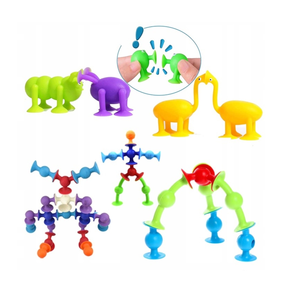 Statybinis konstruktorius WOOPIE su siurbtukais Crazy Animals-LEKER-e-vaikas