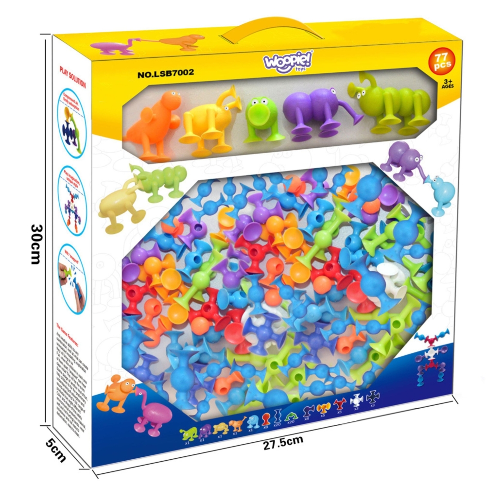 Statybinis konstruktorius WOOPIE su siurbtukais Crazy Animals-LEKER-e-vaikas