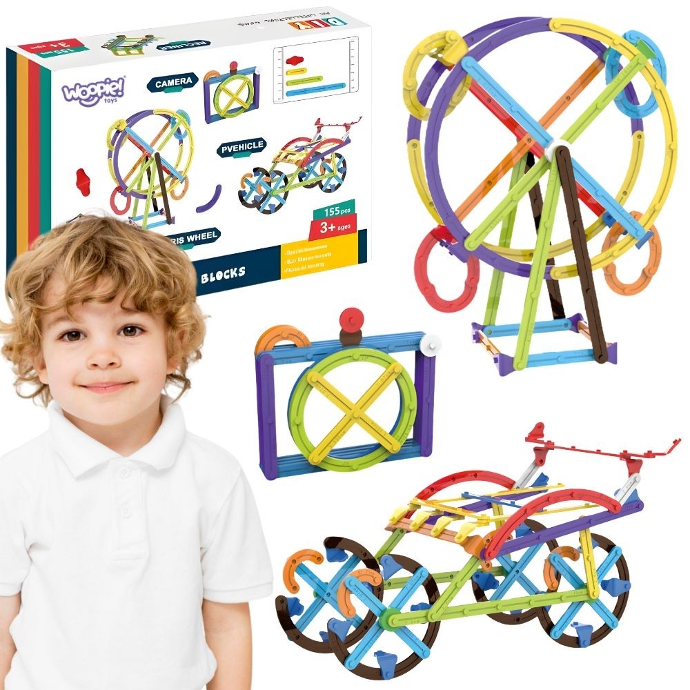 Matematiniai konstruktoriaus blokeliai WOOPIE 3D, 155 vnt-LEKER-e-vaikas