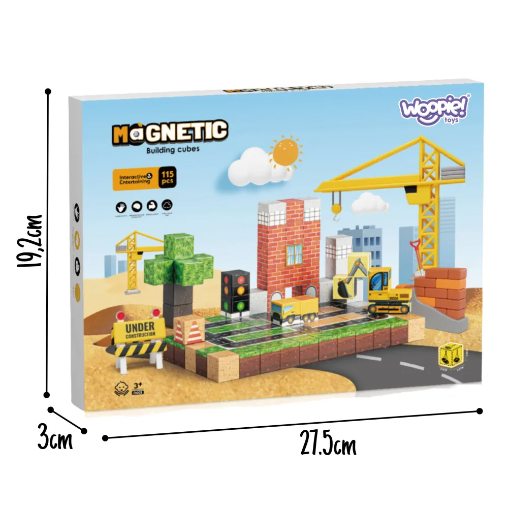 Magnetinis konstruktoriu WOOPIE statybiniai blokeliai „Statybvietė“, 115 el.