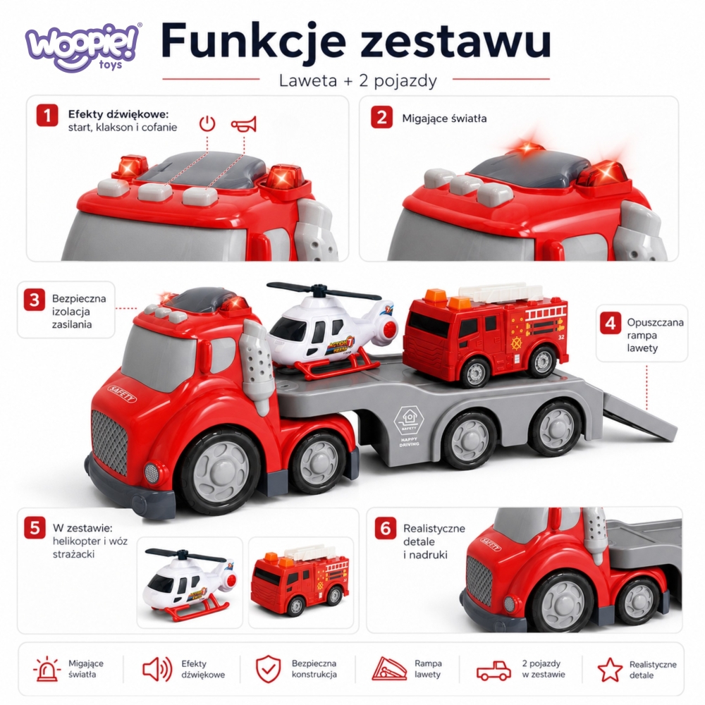 Gaisrinės miesto sunkvežimis WOOPIE su garso ir šviesos efektais, raudonas-LEKER-e-vaikas