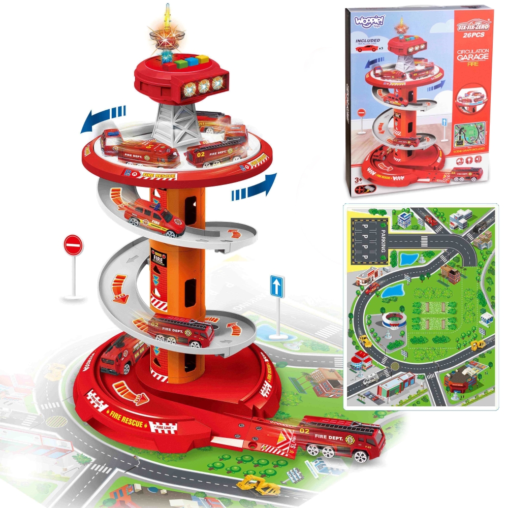Automobilių garažas WOOPIE su spiraline trasa-LEKER-e-vaikas