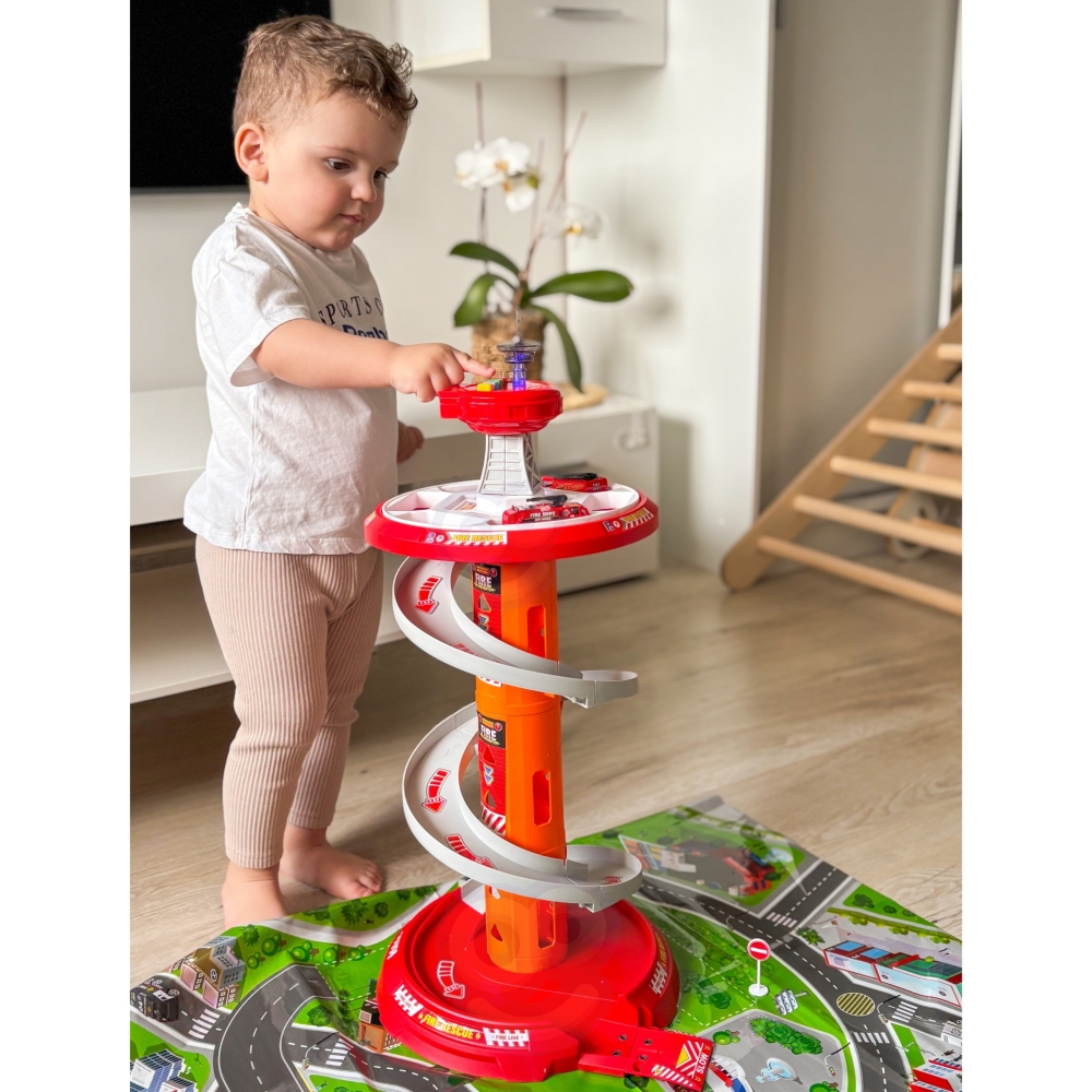 Automobilių garažas WOOPIE su spiraline trasa-LEKER-e-vaikas