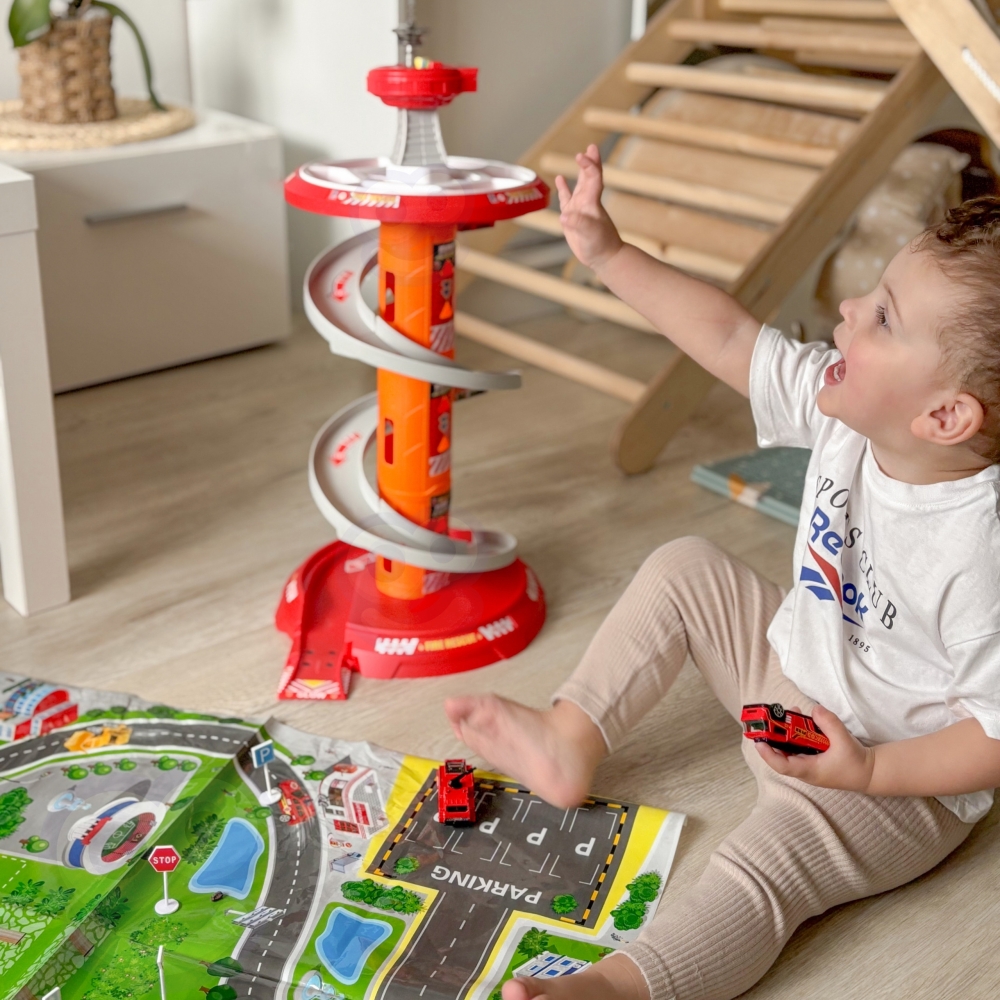 Automobilių garažas WOOPIE su spiraline trasa-LEKER-e-vaikas