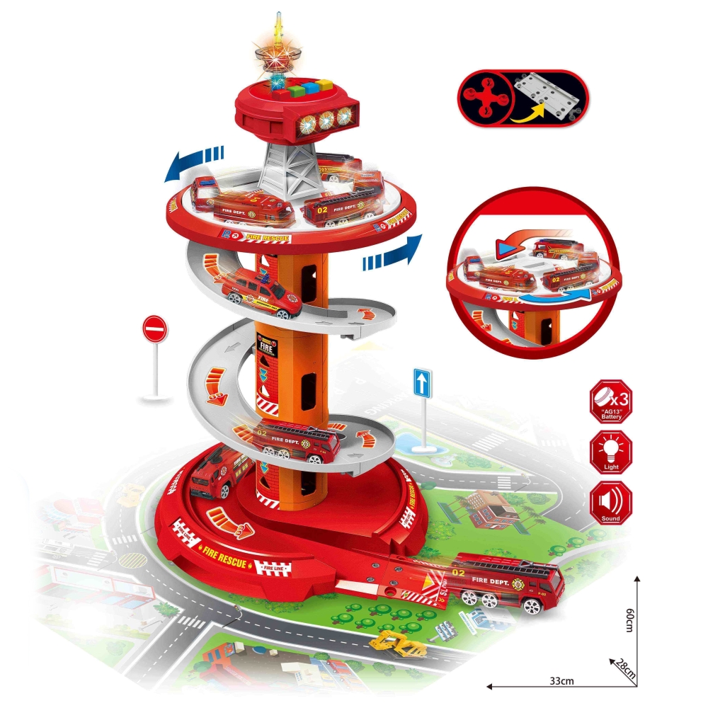 Automobilių garažas WOOPIE su spiraline trasa-LEKER-e-vaikas