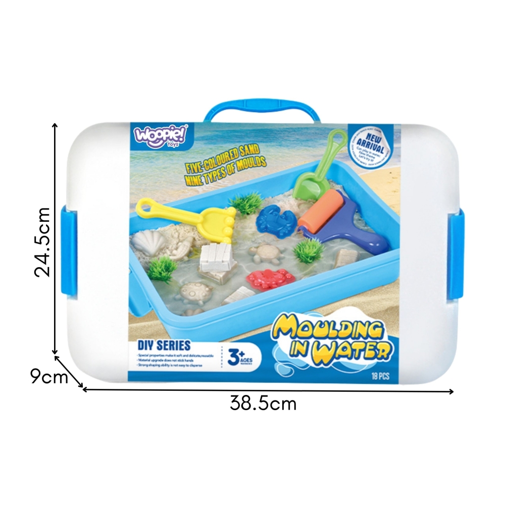 Kinetinis smėlio rinkinys WOOPIE Magic for Water – 18 dalių su dėklu-Žaislai, Kūrybiniai žaislai, Lipdymas-e-vaikas