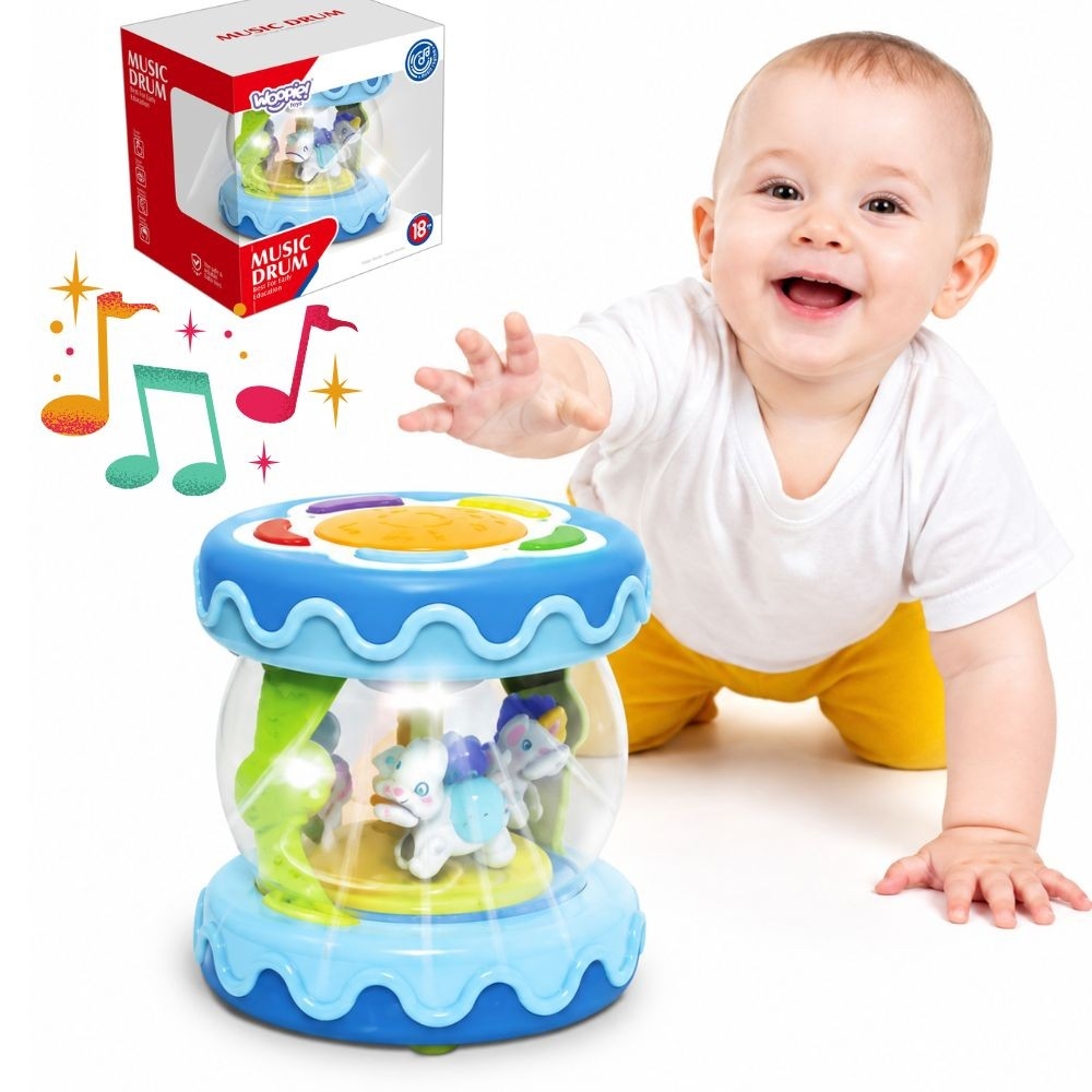 WOOPIE BABY Drum Music Box Projector 3-in-1 Musical Toy for Babies + Roller for Learning to Crawl					