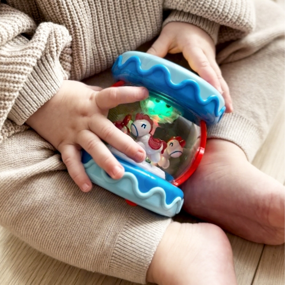 WOOPIE BABY Drum Music Box Projector 3-in-1 Musical Toy for Babies + Roller for Learning to Crawl 