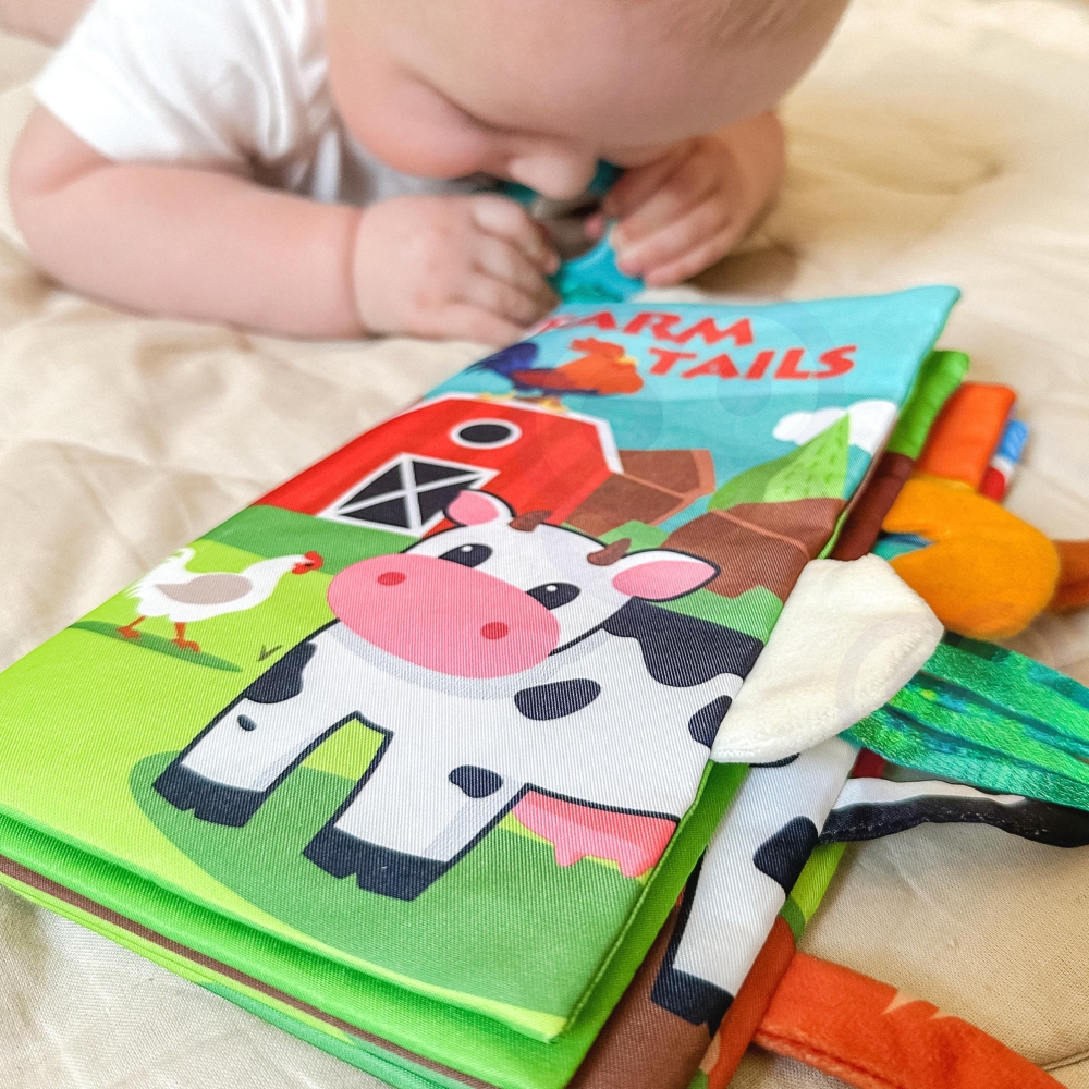 Minkšta knygelė iš audinio WOOPIE BABY Gyvūnų uodegėlės-LEKER-e-vaikas