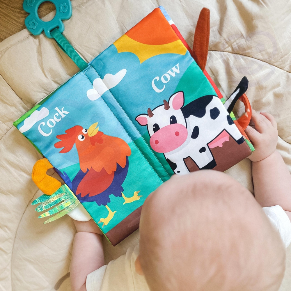 Minkšta knygelė iš audinio WOOPIE BABY Gyvūnų uodegėlės-LEKER-e-vaikas