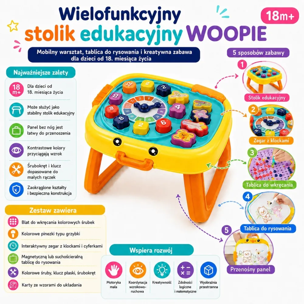 Interaktyvaus mokomojo stalo dirbtuvės WOOPIE 3-in-1 lenta-Žaislai, Kūdikiams, Žaislai mažyliams (iki 4 m.