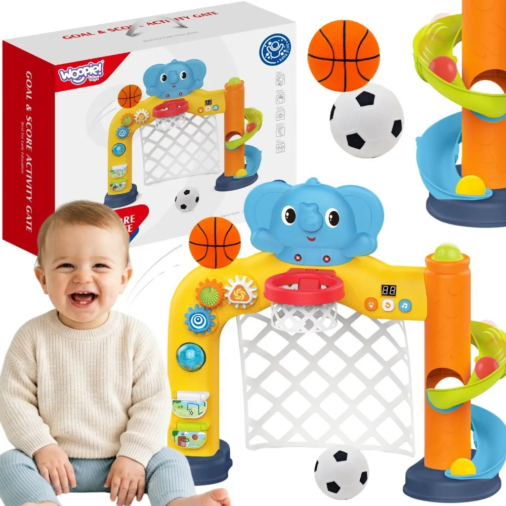 Interaktyvus sporto centras WOOPIE BABY 2in1: vartai ir krepšinio lankas su drambliuku-Žaislai, Kūdikiams, Žaislai mažyliams (ik