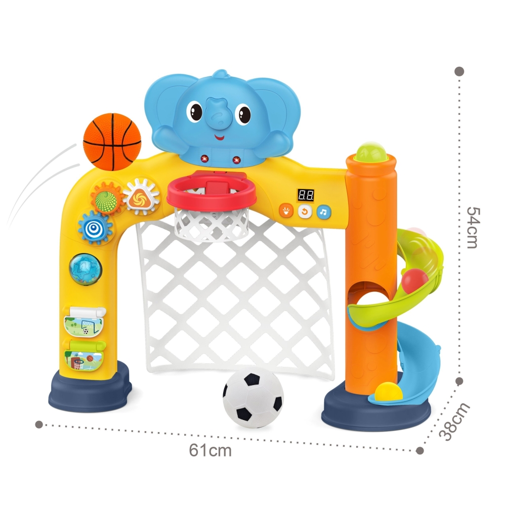 Interaktyvus sporto centras WOOPIE BABY 2in1: vartai ir krepšinio lankas su drambliuku-Žaislai, Kūdikiams, Žaislai mažyliams (ik