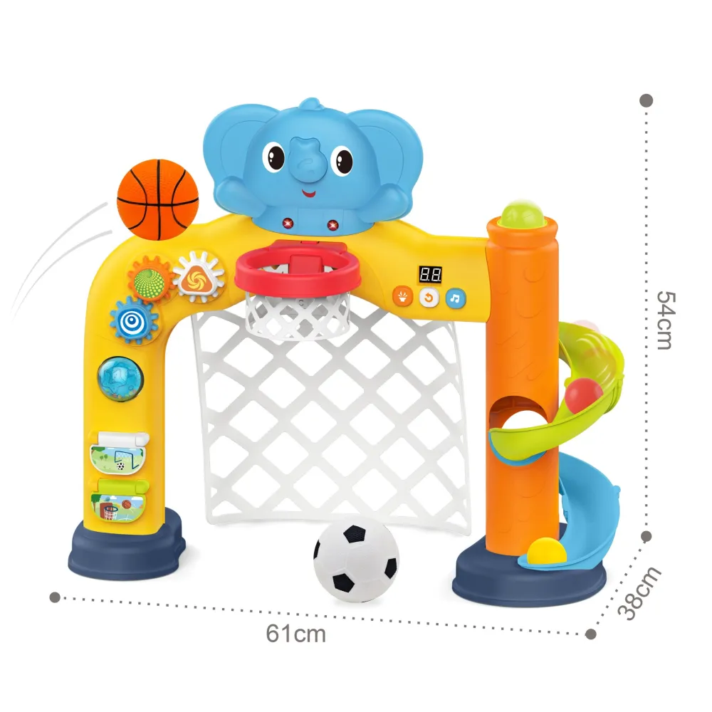 Interaktyvus sporto centras WOOPIE BABY 2in1: vartai ir krepšinio lankas su drambliuku-Žaislai, Kūdikiams, Žaislai mažyliams (ik