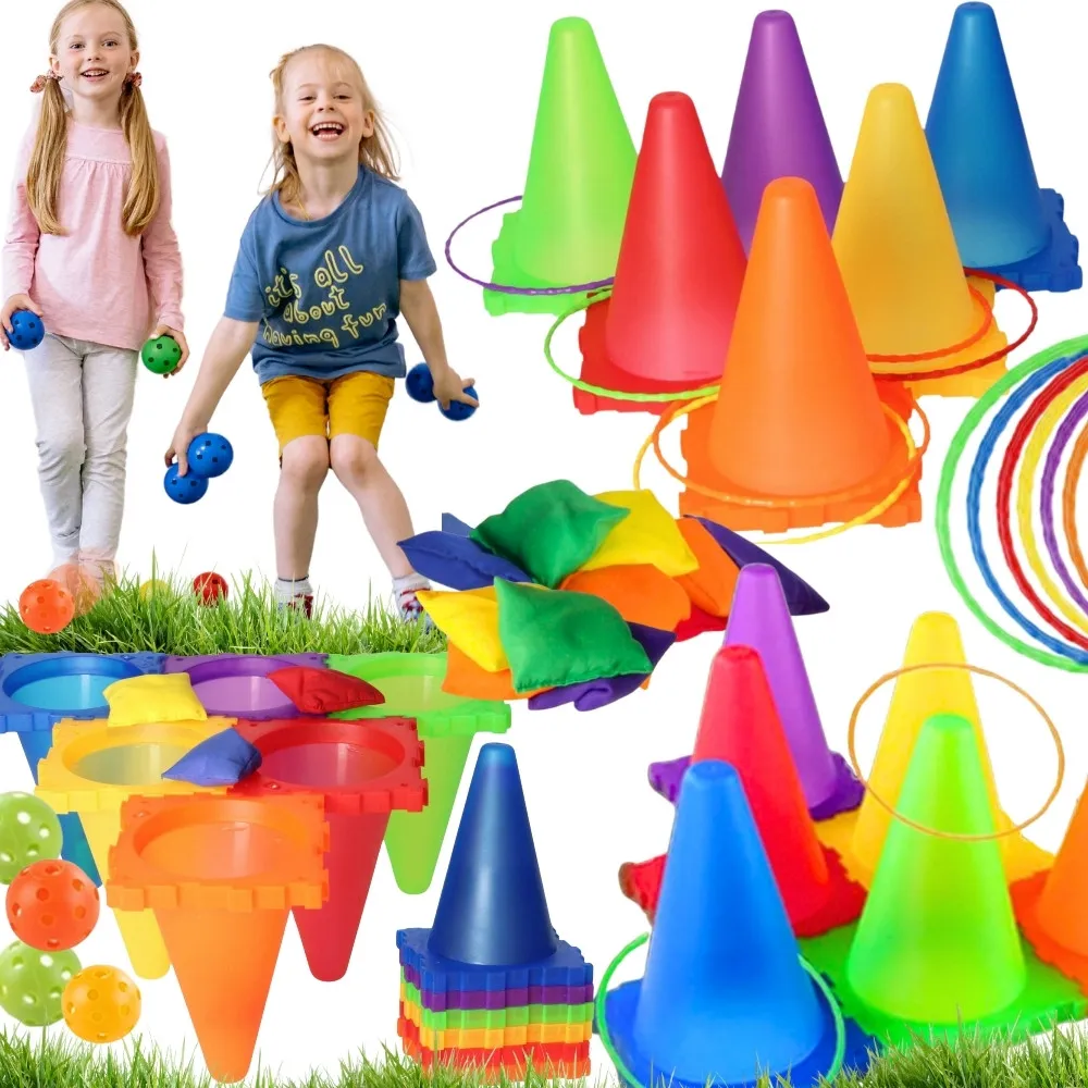 Sodo žaidimų rinkinys WOOPIE 3in1: metimas į taikinius, kūgiai, lankai, maišeliai (30 el.
