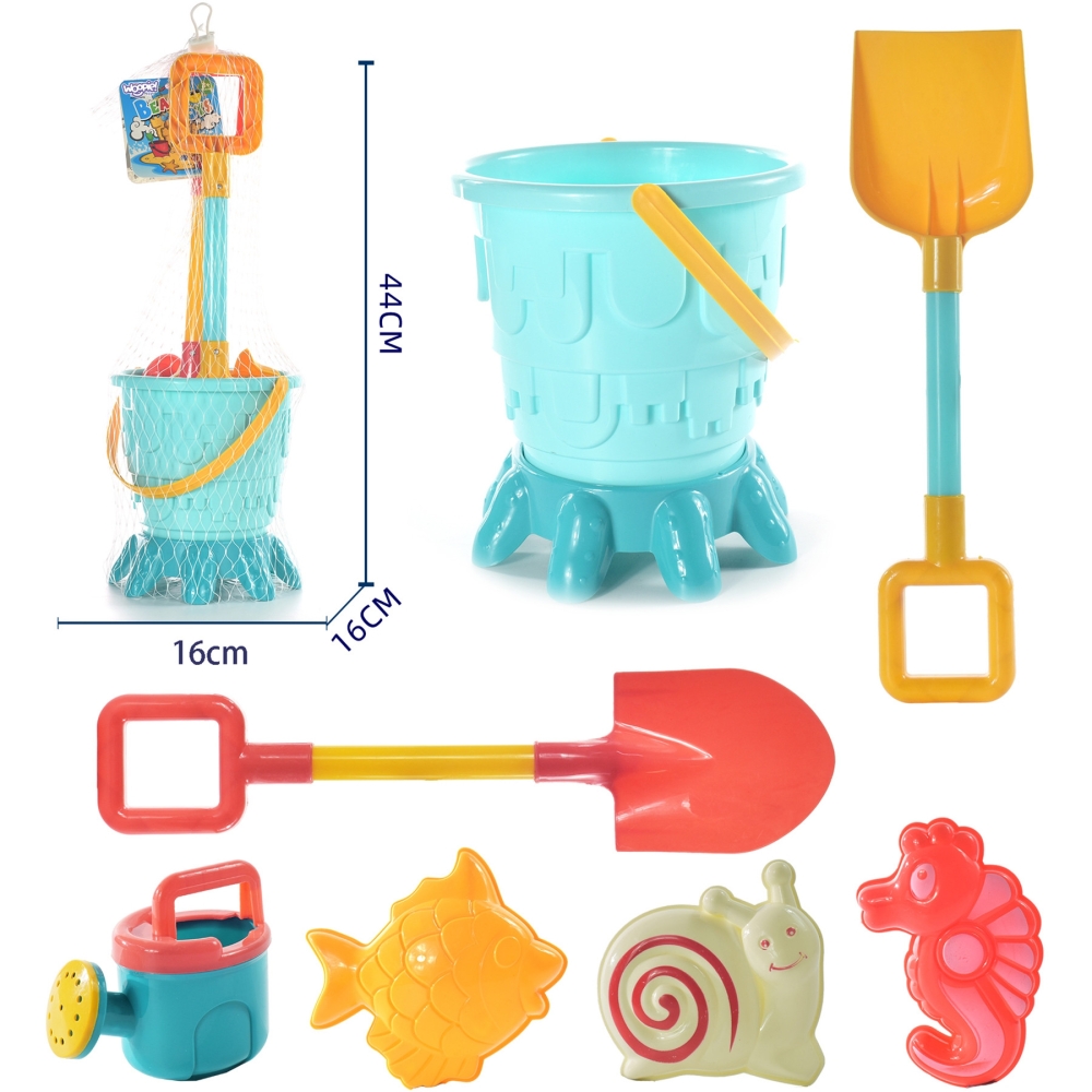 WOOPIE Set: Bucket, Molds, Shovels, Watering Can for Sand, 7 pcs.					