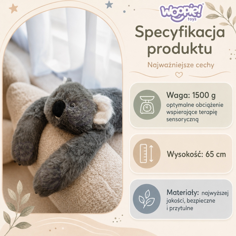 WOOPIE Koala Anti-Stress Sensory Weighted Plush Toy 65cm 1500g					