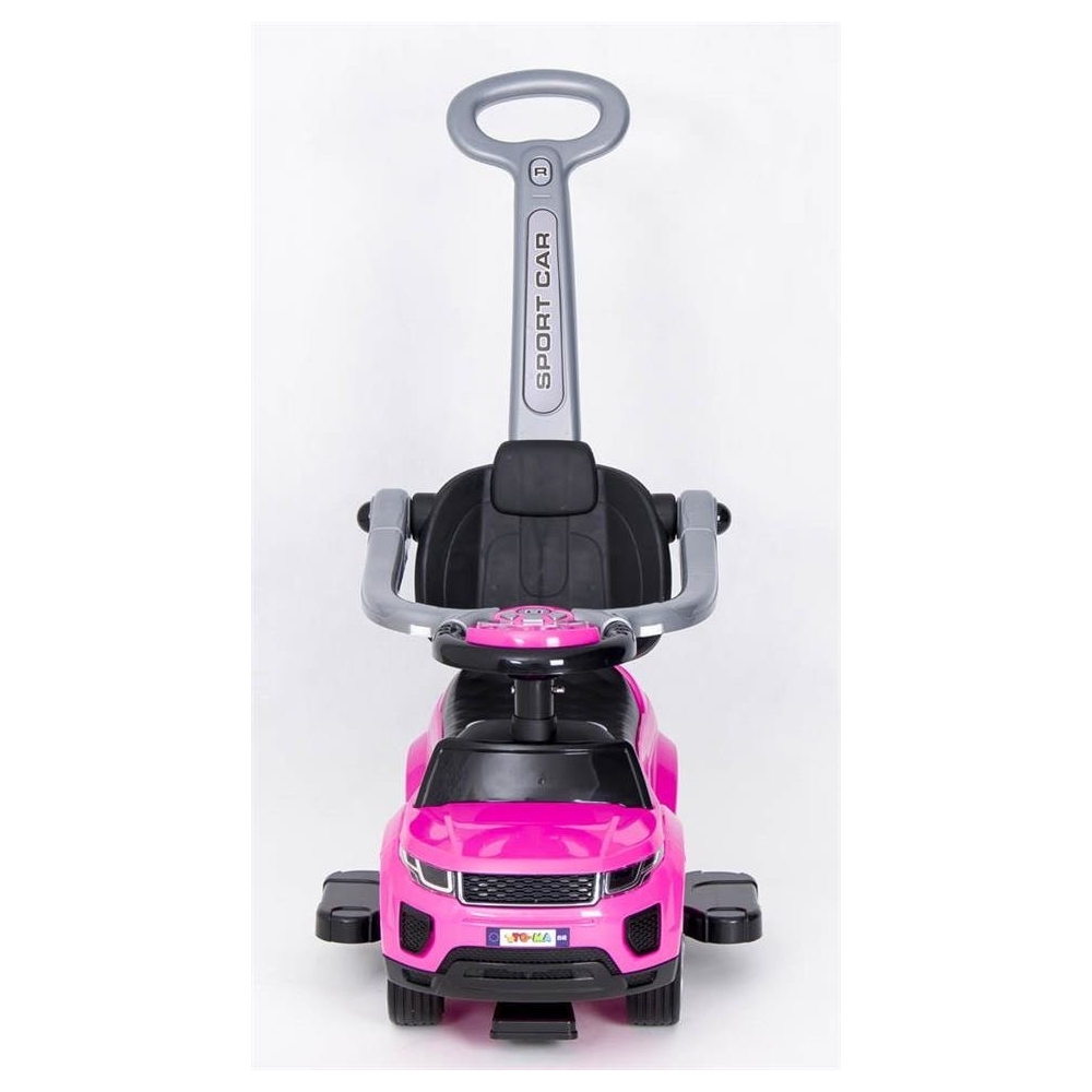 Paspiriama mašinėlė su rankena - 614R - guminiai ratai - PINK/BLACK
