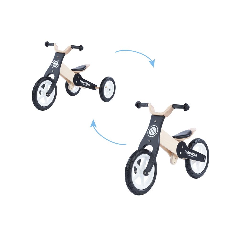 Tricycle - Balance Bike - Wooden - 2in1 - 0C075 - JANE - NATURAL WOOD & NICE BLACK - MOOVKEE
