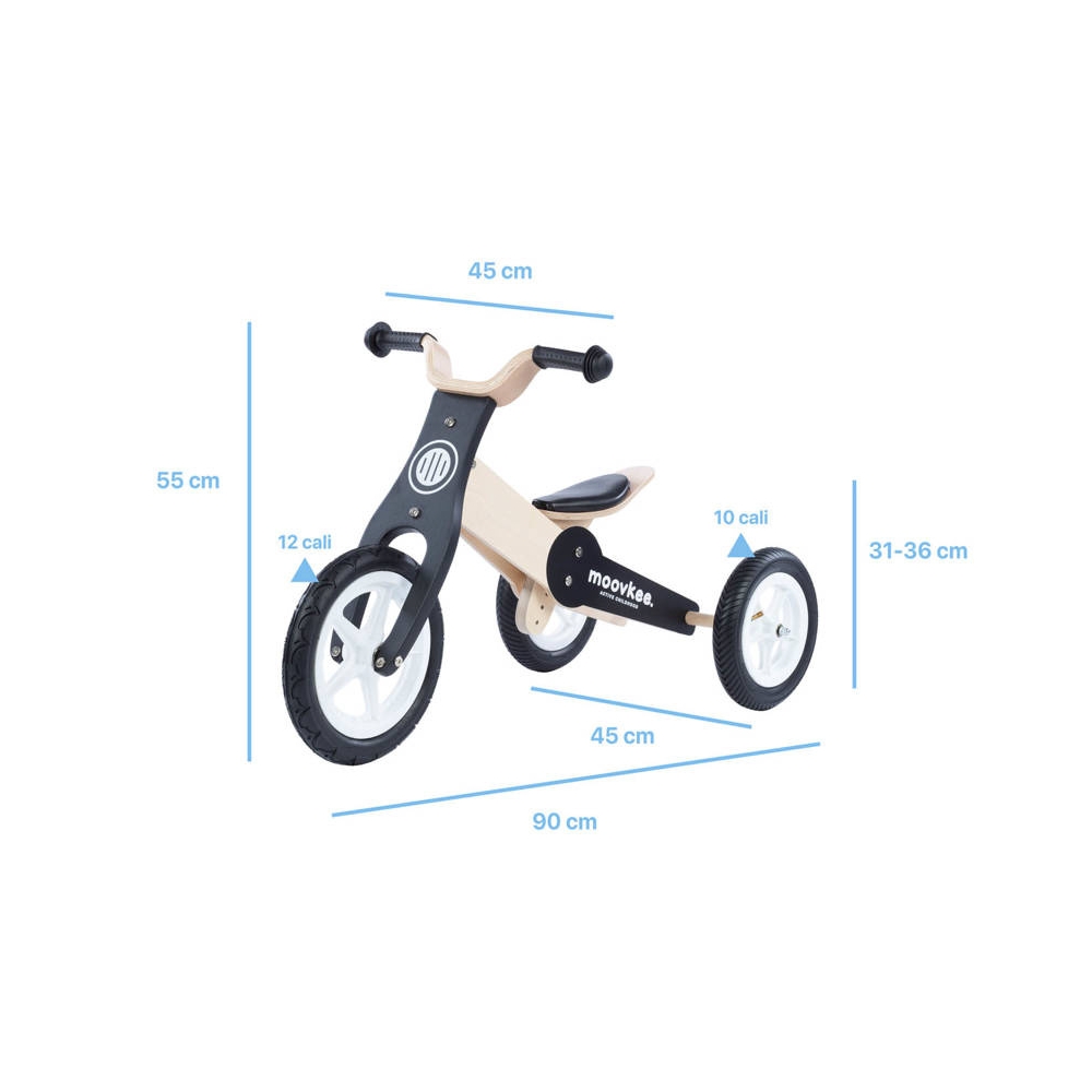 Tricycle - Balance Bike - Wooden - 2in1 - 0C075 - JANE - NATURAL WOOD & NICE BLACK - MOOVKEE