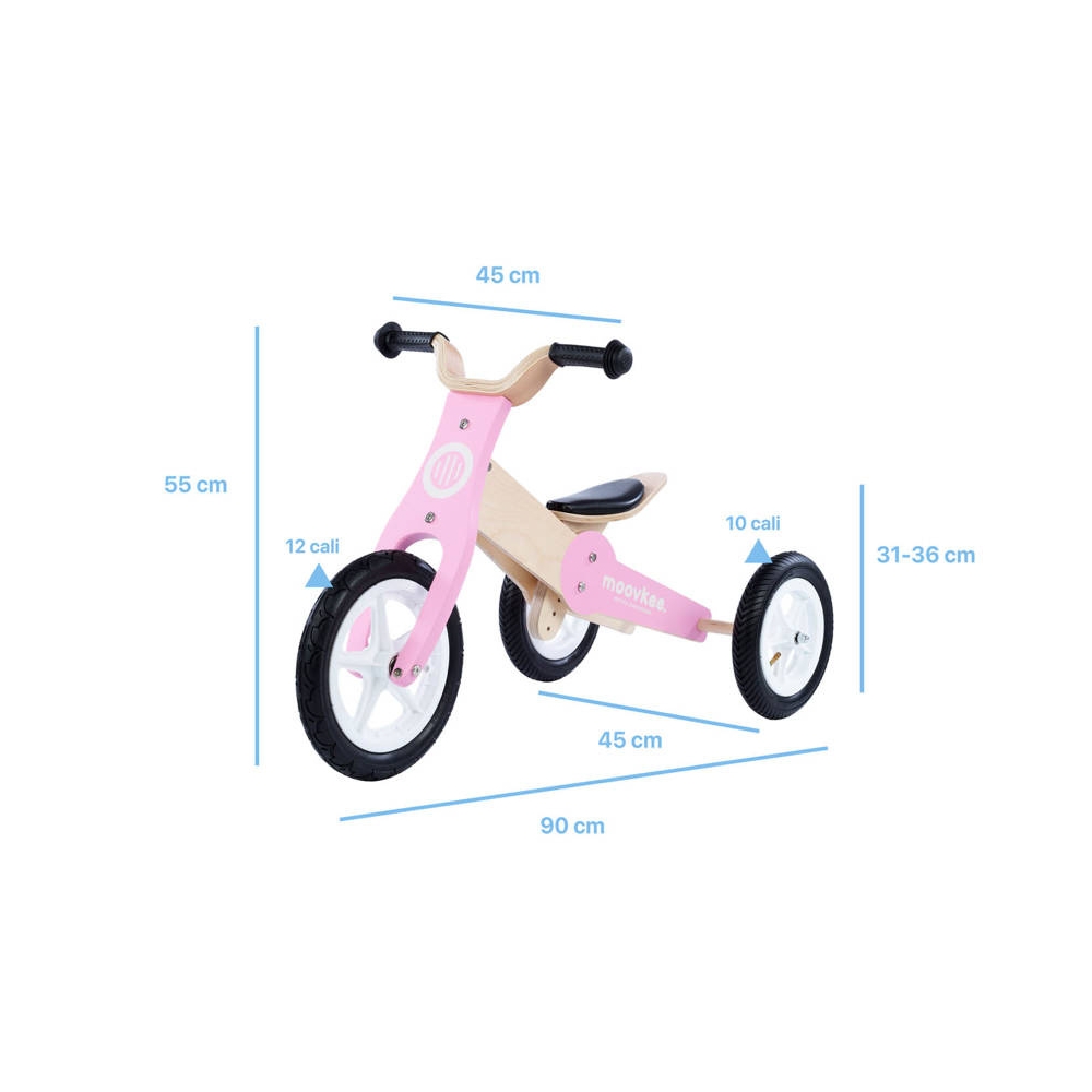 Tricycle - Balance Bike - Wooden - 2in1 - 0C075 - JANE - NATURAL WOOD & SWEET PINK - MOOVKEE.