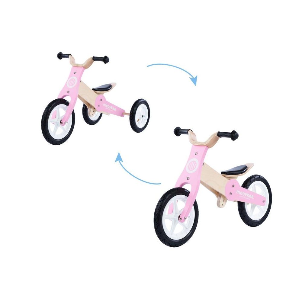 Tricycle - Balance Bike - Wooden - 2in1 - 0C075 - JANE - NATURAL WOOD & SWEET PINK - MOOVKEE.