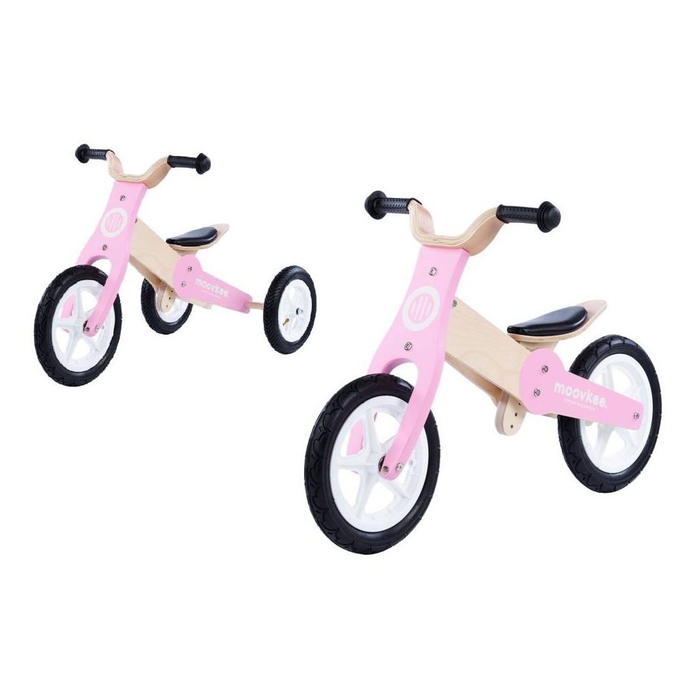 Tricycle - Balance Bike - Wooden - 2in1 - 0C075 - JANE - NATURAL WOOD & SWEET PINK - MOOVKEE.
