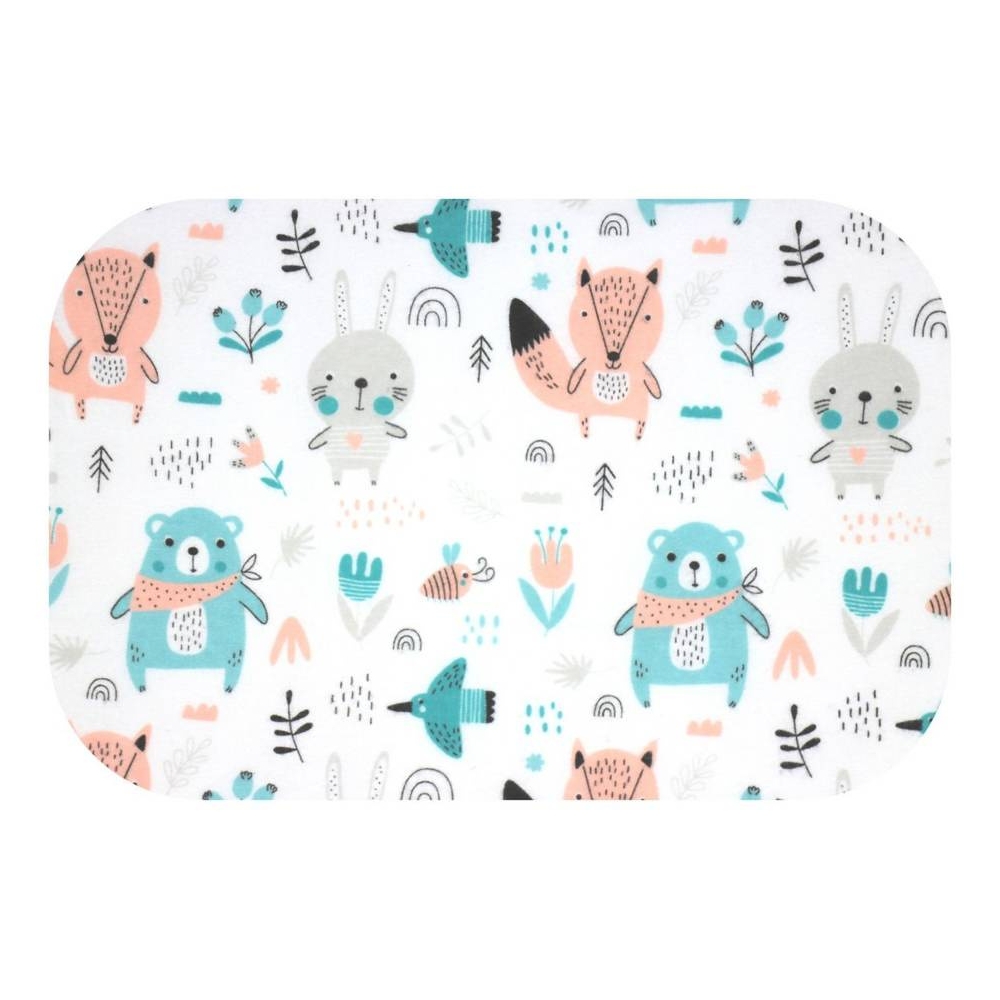 Diaper - 20269  - FLANNEL PRINT - EGA - ZWIERZĘTA LEŚNE - TURKUS /BEIGIE- size 70x80 cm