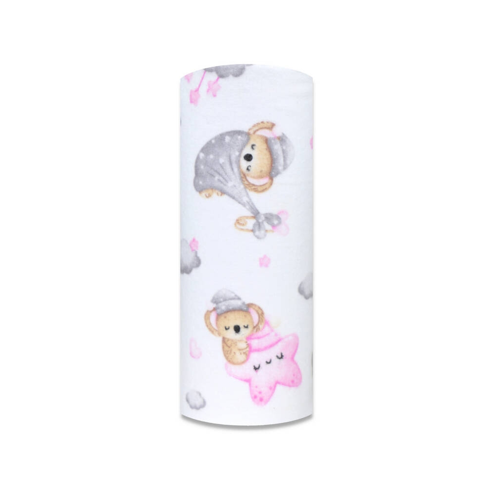 Sauskelnės - 28425 - FLANELINIS PRINTAS - EGA -KOALA ant MĖNULIO - PINK - dydis 70x80 cm