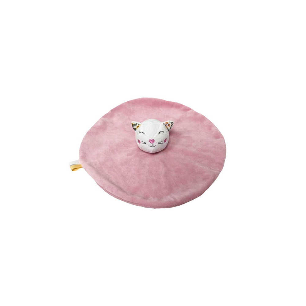 Toy Blanket - 93348  - MILUŚ - KITTEN - PINK with FLOWER  - size 25 cm
