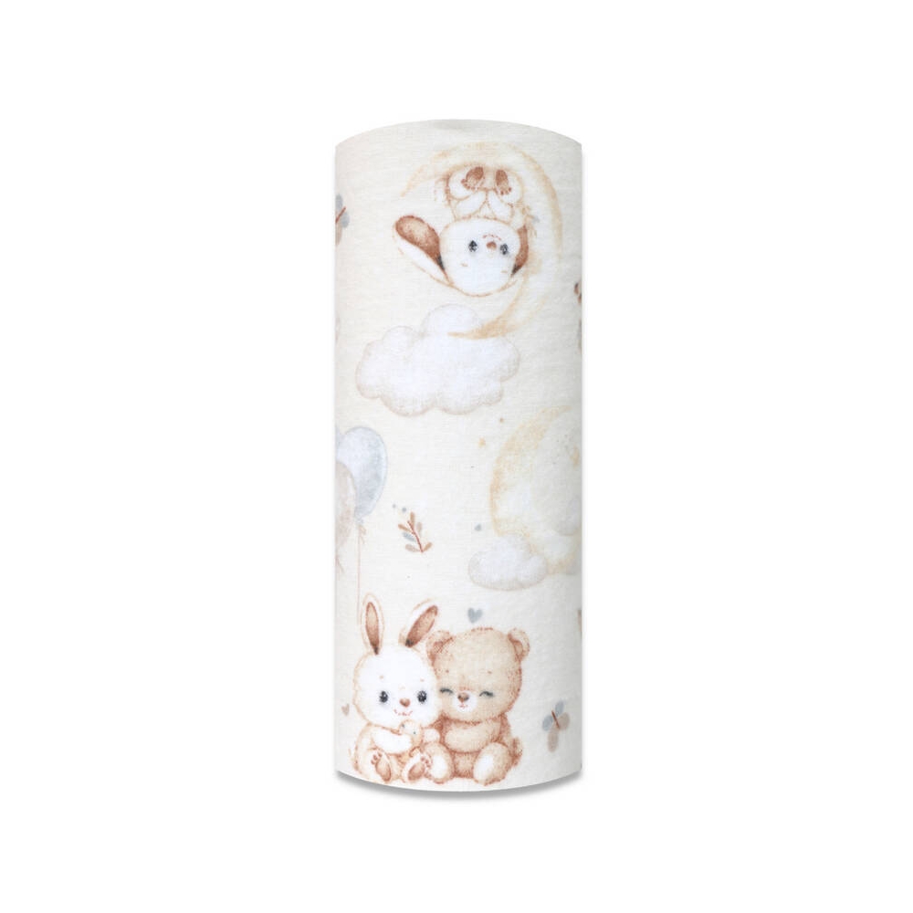 Sauskelnės - 14497 - FLANELINIS PRINTAS - EGA - Elnias ir meškiukas TEDDY - BEIGE - dydis 70x80 cm
