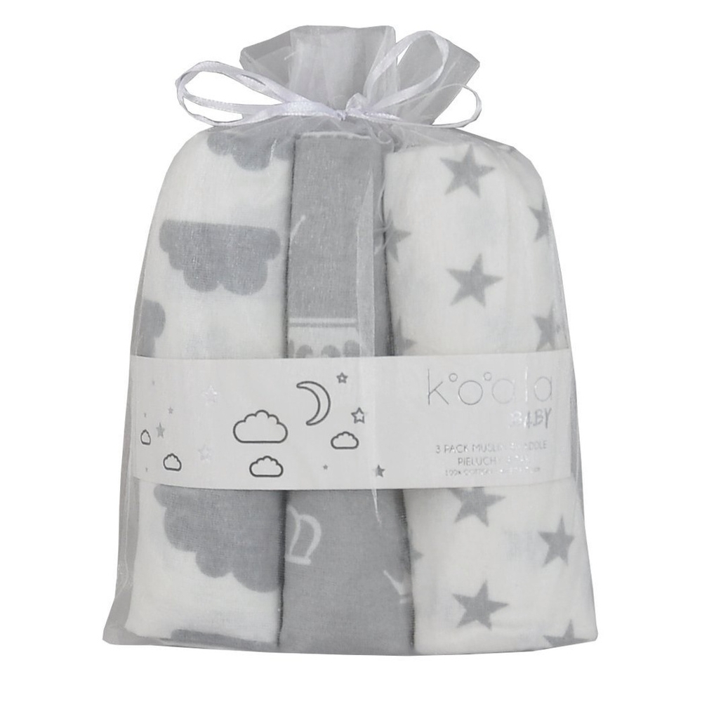 Diaper - SET - 07-8281- FLANNEL PRINT - 3-pack - GREY - size 76x76 cm