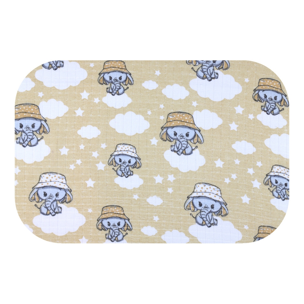 Sauskelnės - 29781 - TETRA PRINT - EGA - ELEPHANT in a HAT - BEIGIE - dydis 70x80 cm