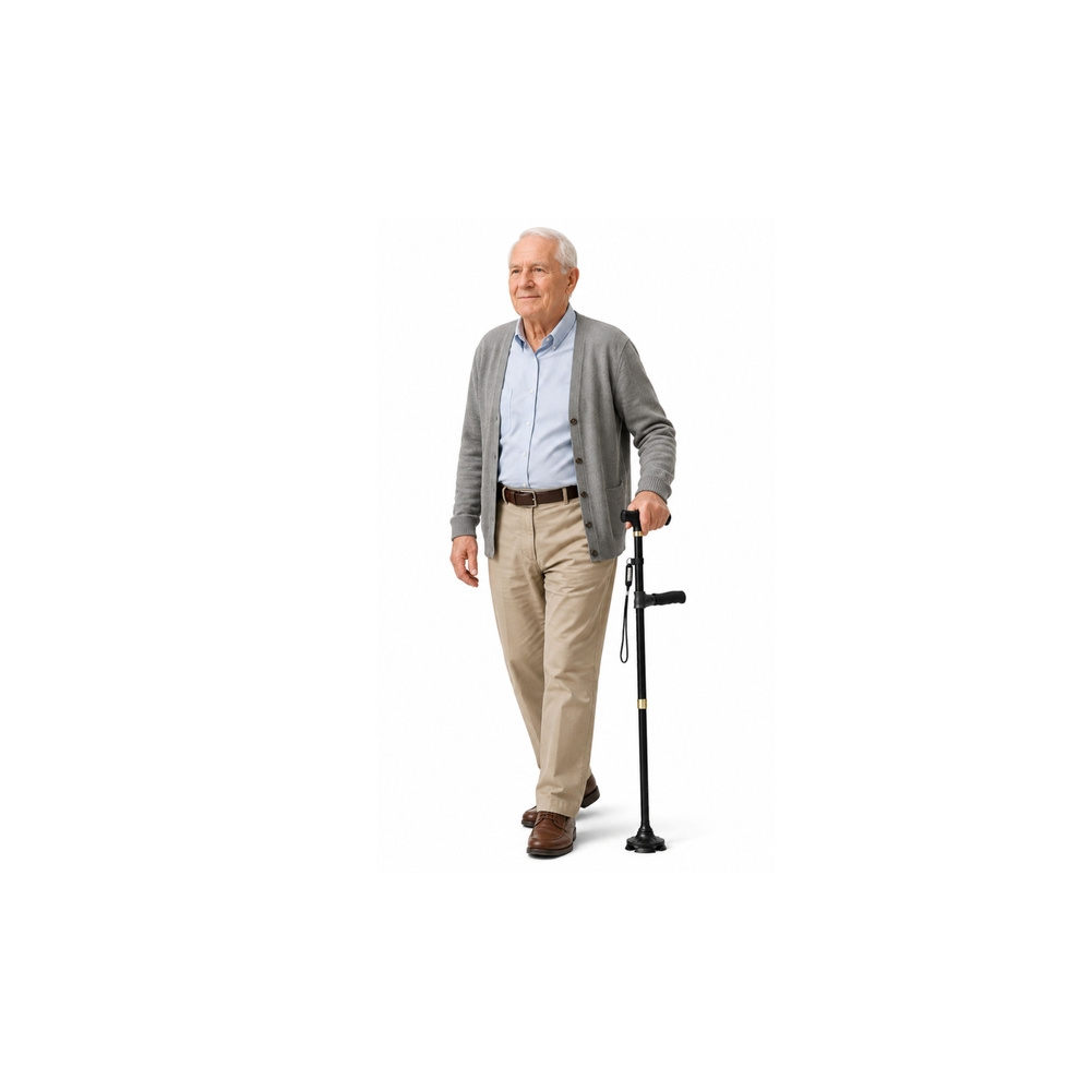 Laska Składana Regulowana Z Latarką LED Dla Seniora Czarna 80-100 cm