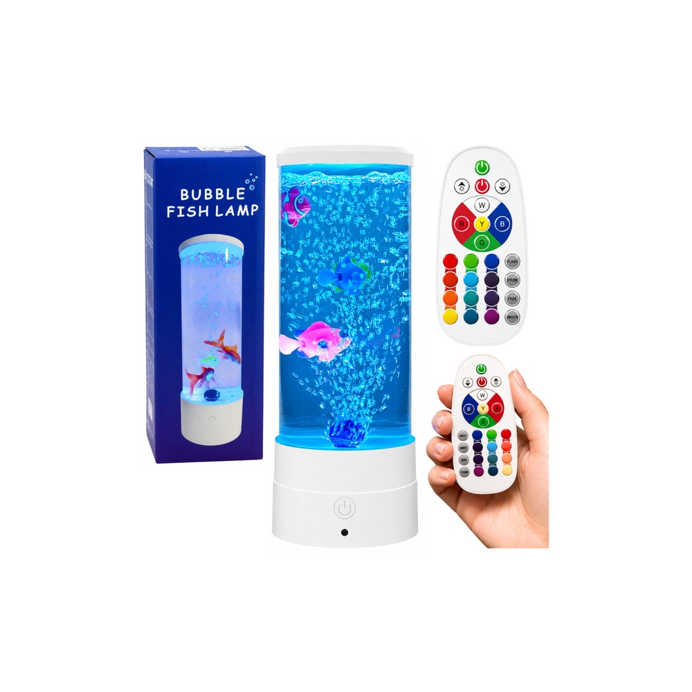 Lampka Nocna Ozdobna LED RGB Akwarium Z Rybkami 16 Kolorów USB Biała