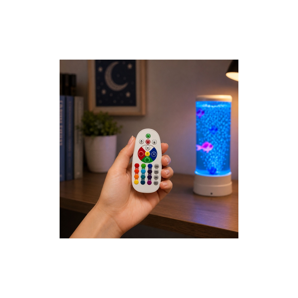 Lampka Nocna Ozdobna LED RGB Akwarium Z Rybkami 16 Kolorów USB Biała