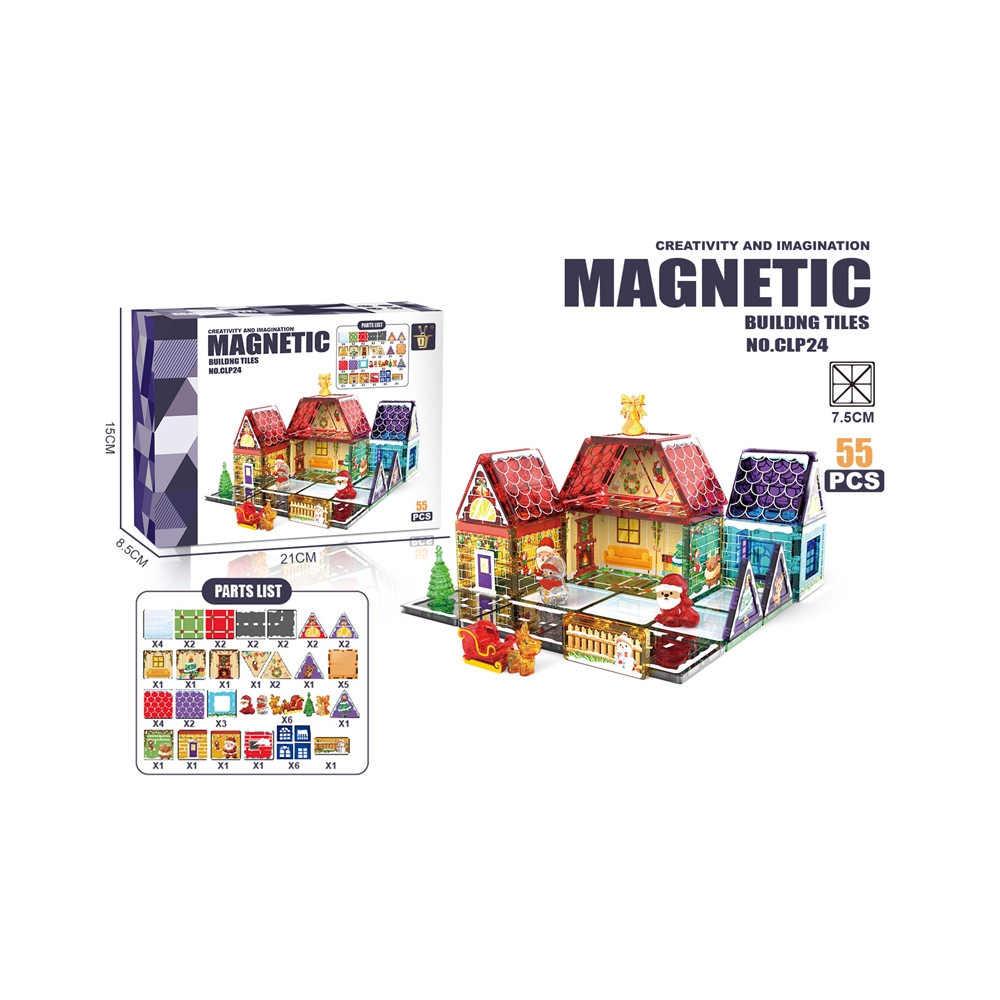 Klocki magnetyczne kolorowe domki 55 elm Mikołaje
