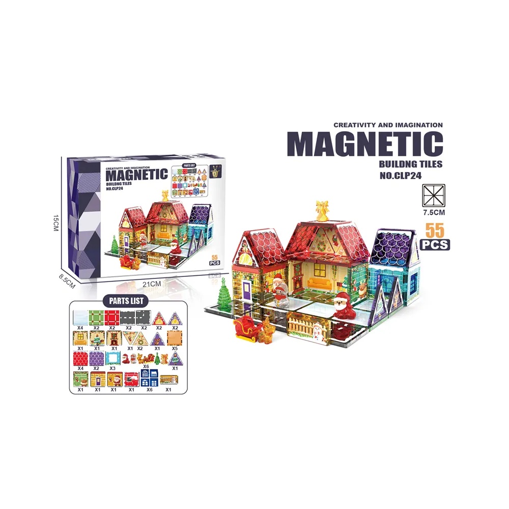 Klocki magnetyczne kolorowe domki 55 elm Mikołaje