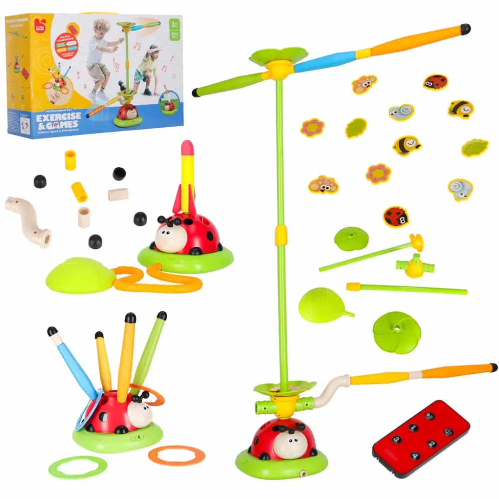 Vaikiškas arkadinis žaidimas besisukantis stulpas ladybird target throw 5in1