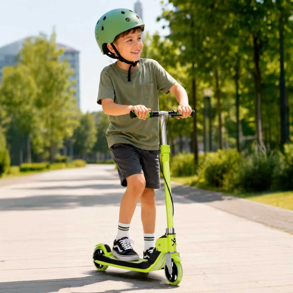 TRIKE FIX vaikiškas dviejų ratų LED sulankstomas paspirtukas su dvigubais stabdžiais neoninės žalios spalvos