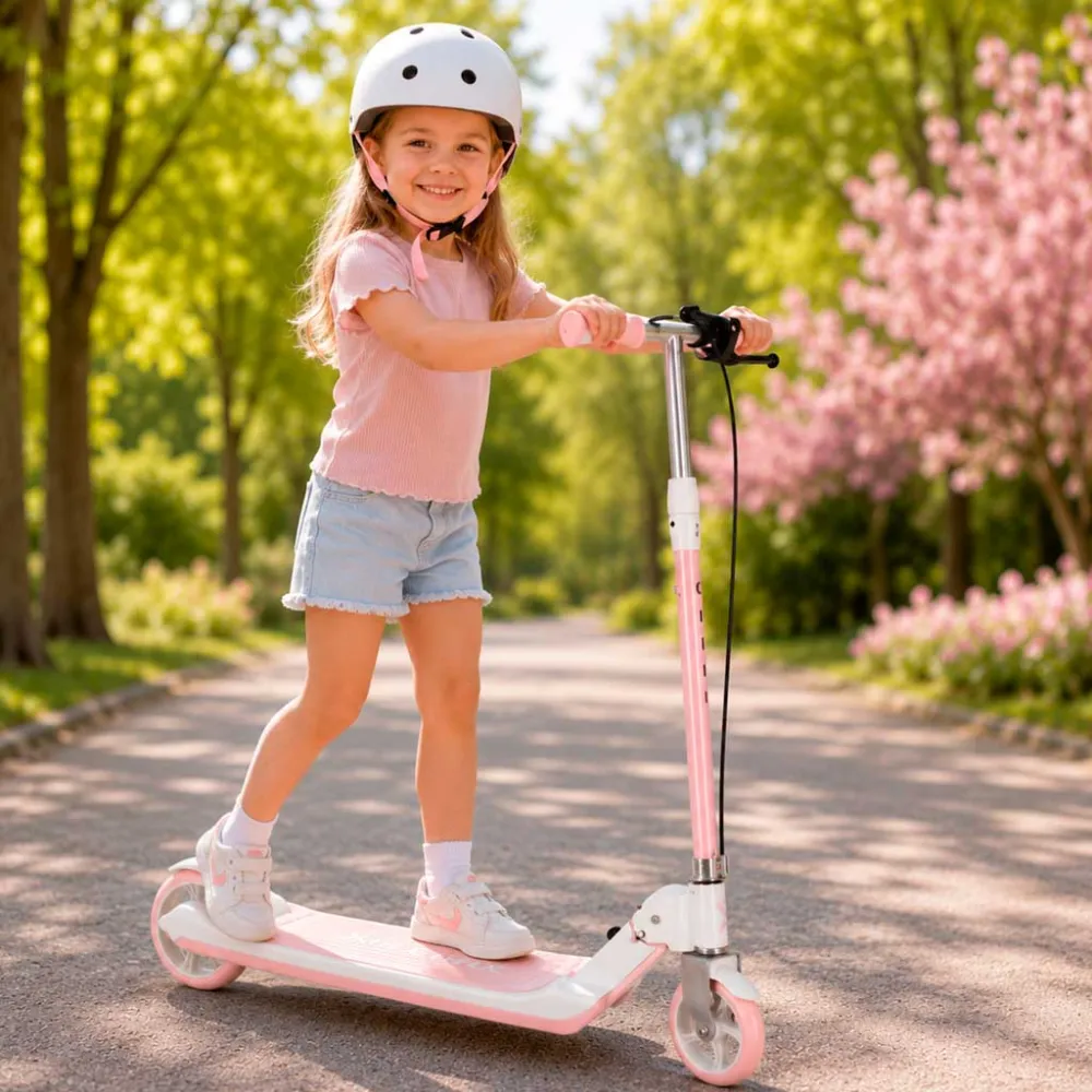 Sulankstomas paspirtukas TRIKE FIX dviejų ratų LED su dvigubais stabdžiais, rožinės sp.