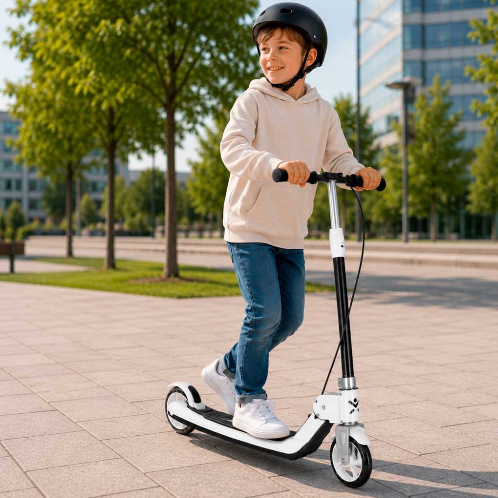 TRIKE FIX vaikiškas dviejų ratų LED sulankstomas paspirtukas su dvigubais stabdžiais juodas