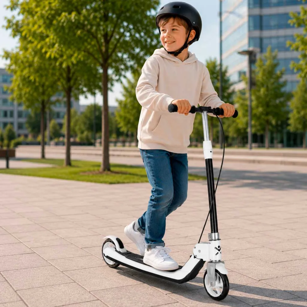 TRIKE FIX vaikiškas dviejų ratų LED sulankstomas paspirtukas su dvigubais stabdžiais juodas