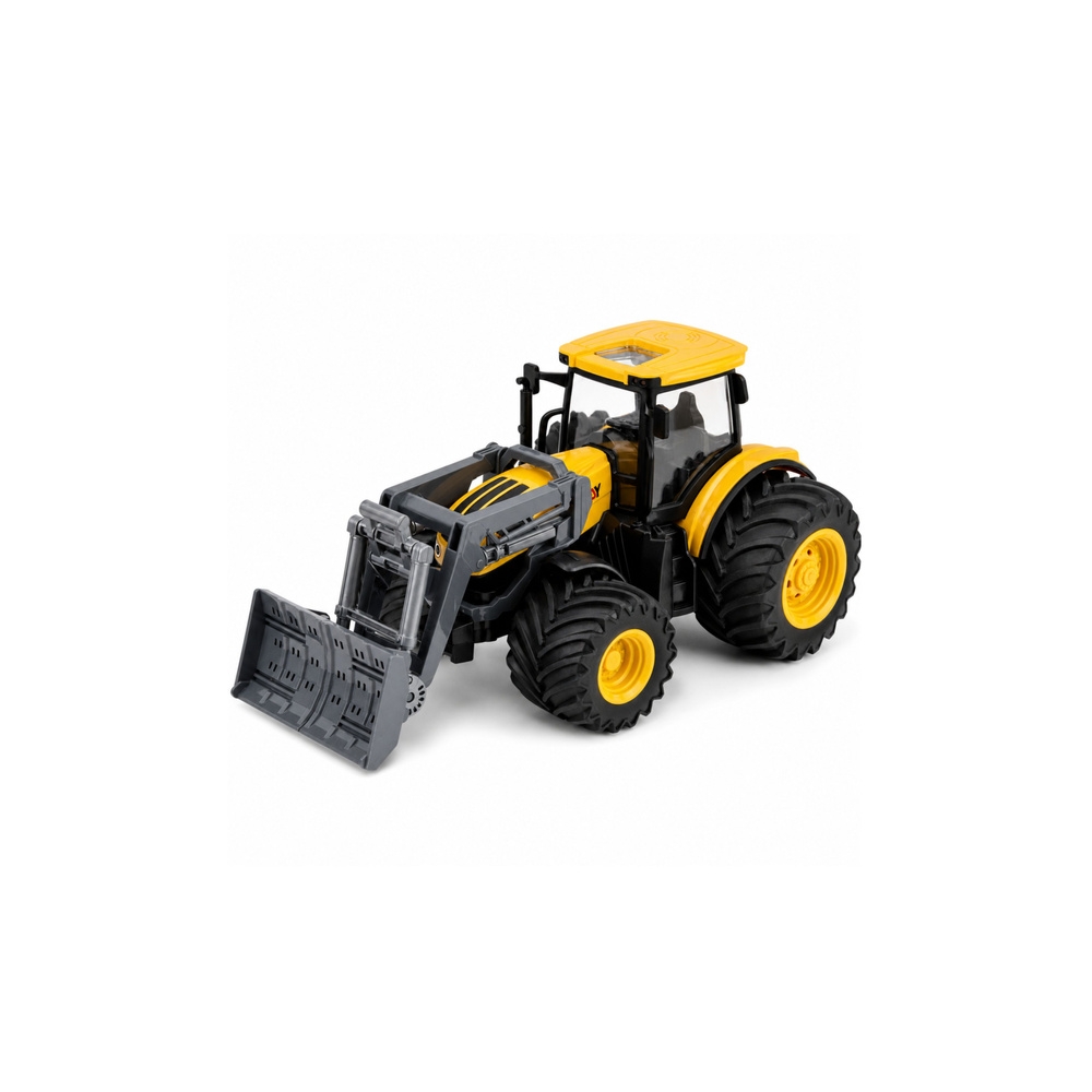 Žemės ūkio traktorius su buldozeriu, šviesomis ir garsais, geltonas, 1:24-Žaislai, Auto ir transporto žaislai, Traktoriai-e-vaik