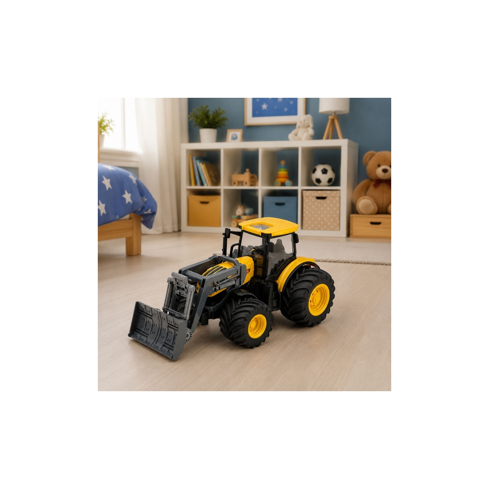 Žemės ūkio traktorius su buldozeriu, šviesomis ir garsais, geltonas, 1:24-Žaislai, Auto ir transporto žaislai, Traktoriai-e-vaik
