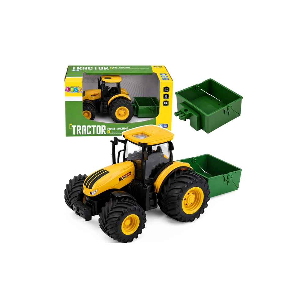 Žemės ūkio traktorius su trąšų barstytuvu, šviesos ir garso efektais, geltonos spalvos, 1:24-Žaislai, Auto ir transporto žaislai