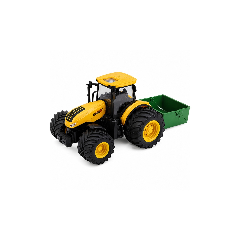 Žemės ūkio traktorius su trąšų barstytuvu, šviesos ir garso efektais, geltonos spalvos, 1:24-Žaislai, Auto ir transporto žaislai