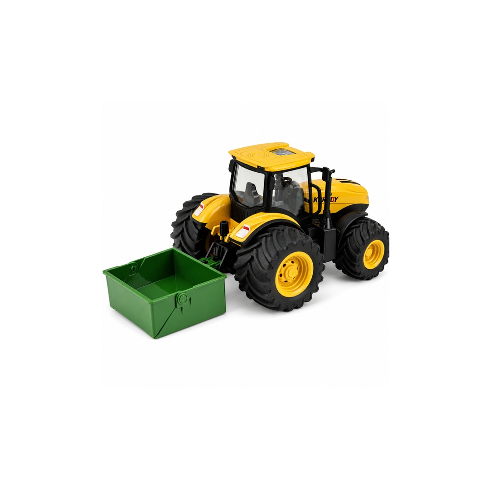 Žemės ūkio traktorius su trąšų barstytuvu, šviesos ir garso efektais, geltonos spalvos, 1:24-Žaislai, Auto ir transporto žaislai