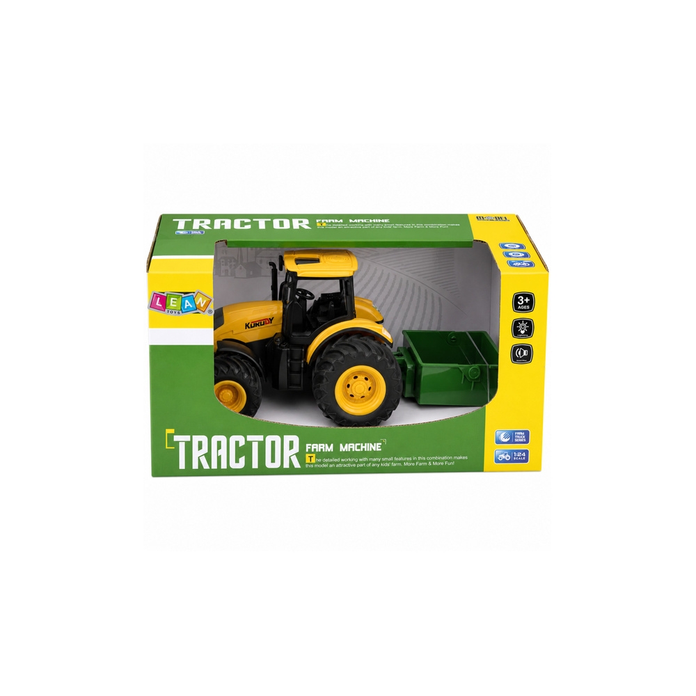 Traktor Rolniczy Farmerski Z Rozsiewaczem Nawozu Światła Dźwięk Żółty 1:24